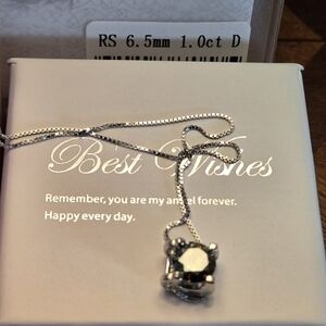 1ct Dark Green Moissanite Pendant Necklace 925 Sterling Chain and Setting